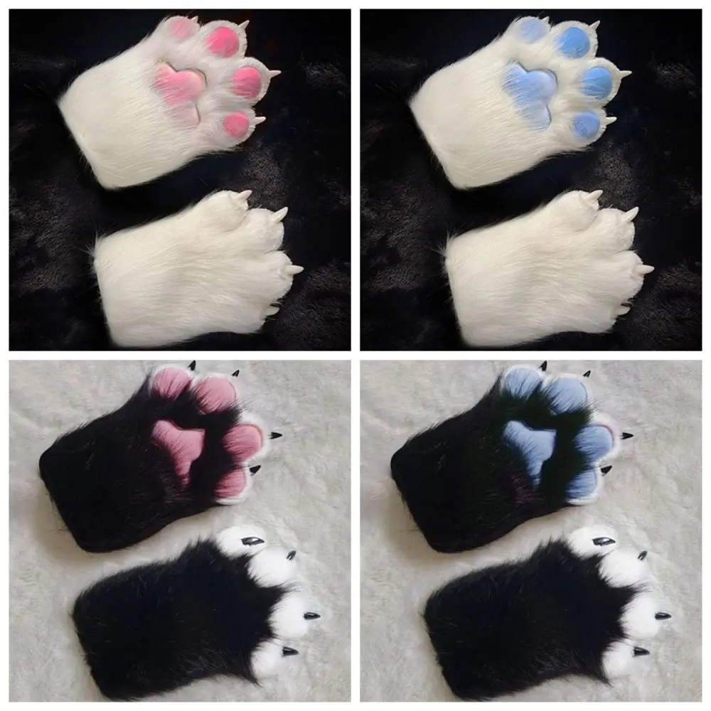 Fashion Cartoon Cosplay Costume Gloves Furry Squeaky Kig Plush Cat Paw Gloves Fursuit Kigurumi Thicken Cat Claw Mittens Party