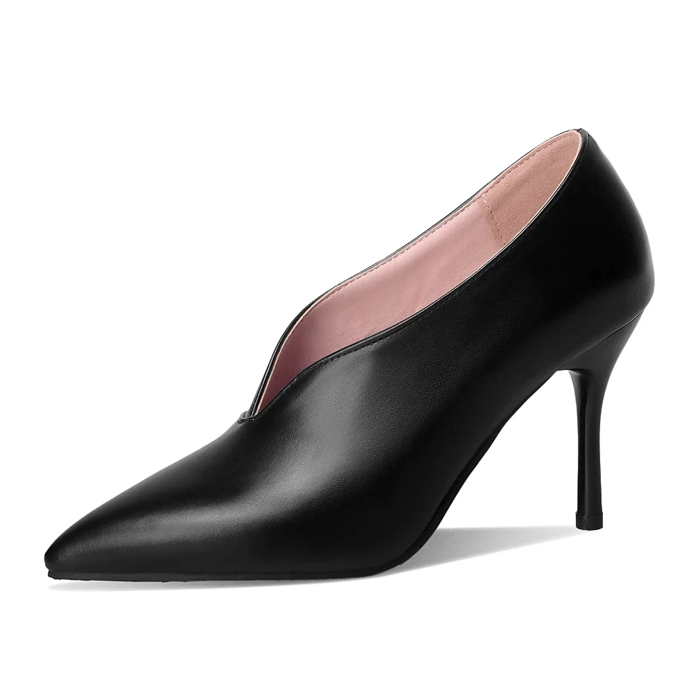 

Женские туфли-лодочки больших размеров Vamp, черные, красные туфли на высоком каблуке с шипами, весенние офисные вечерние женские сексуальные туфли без шнуровки с острым носком на шпильке