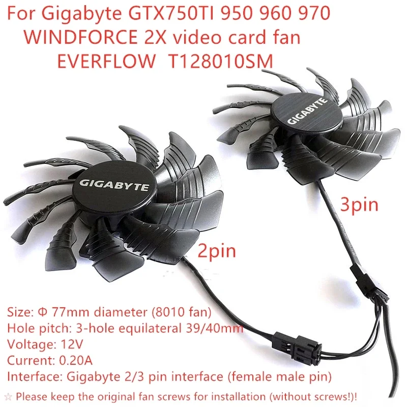 Новый охлаждающий вентилятор для ноутбука Gigabyte GTX750TI 950 960 970 WINDFORCE 2X вентилятор для видеокарты EVERFLOW T 128010 СМ диаметр 77мм (вентилятор 8010)
