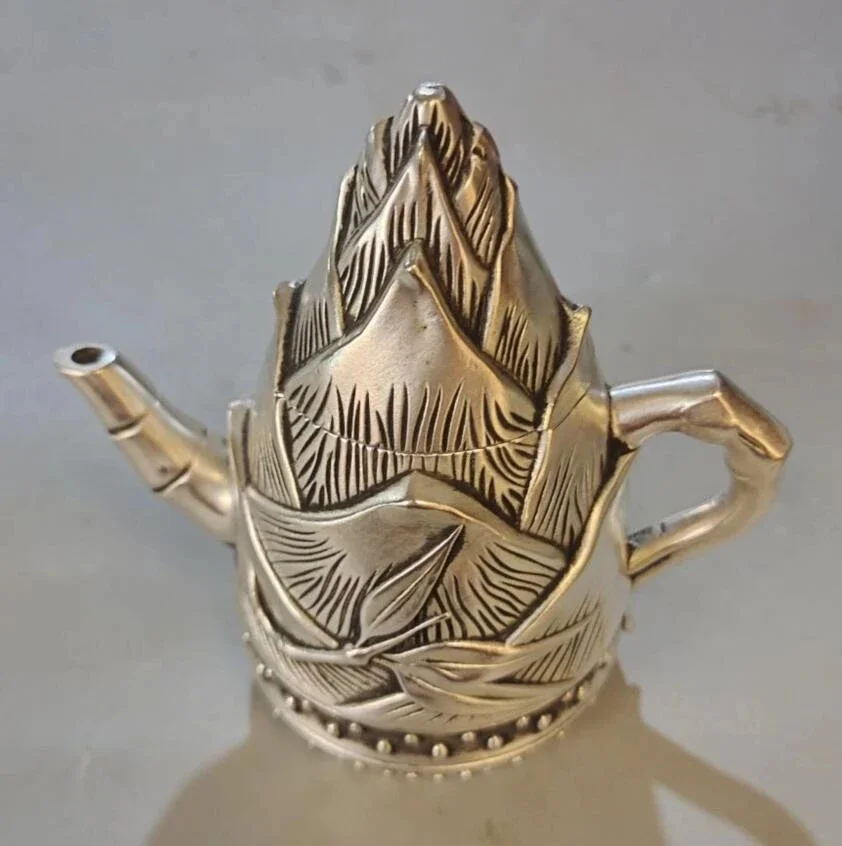 Archaize seiko White copper bamboo shoots shape teapot crafts statue