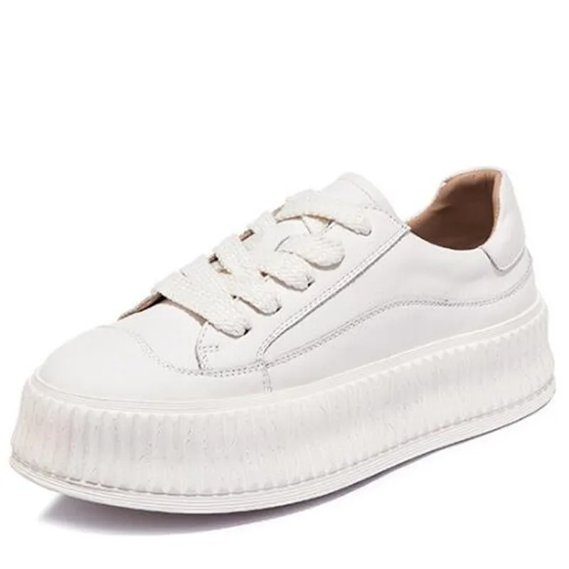 ZXRYXGS 2024 New Spring Genuine Leather Shoes Leisure Sneakers White Shoes Platform Heightening Shoes Black Women Sneaker Tide