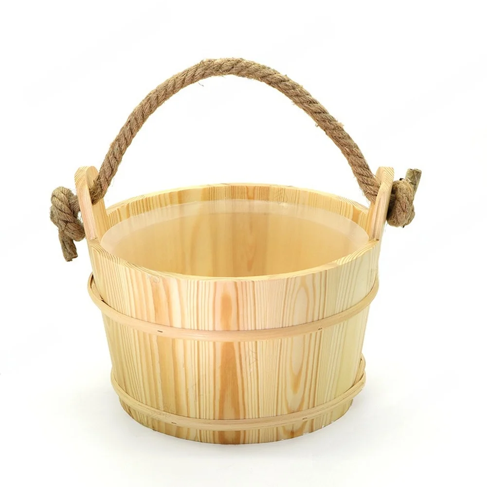 Rustic Wooden Sauna Bucket Set Featuring One Bucket and One Spoon for Finnish Sauna Rituals and For Steam Control