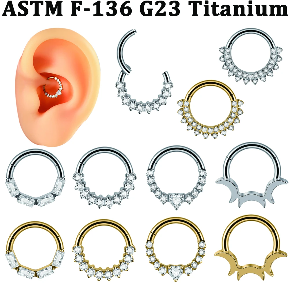 1 ud. Piercing de titanio F-136 con circonitas en forma de corazón/redondo/cuadrado para nariz/septum, 16G, para oreja (cartílago, Daith, Hélix, Conch)