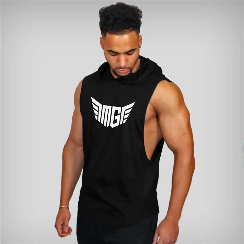 Muscleguys Brand Sleeveless Shirt with hoody Cotton Gym Clothing Fitness Vest Men Bodybuilding Tank Tops Hoodies Sports Singlets