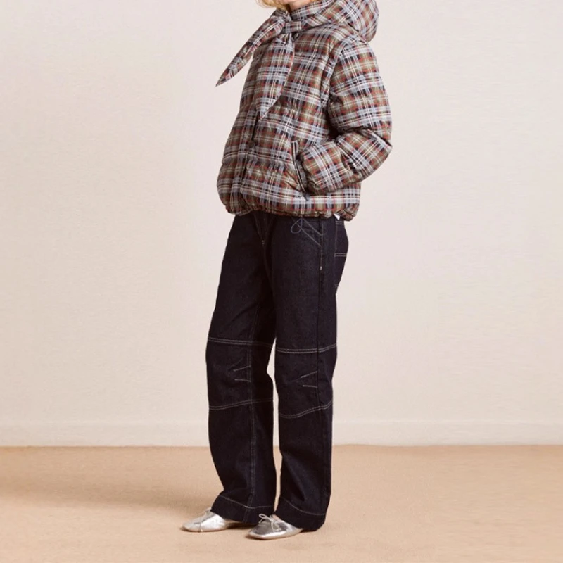 

Women's Temperament Design Sense Disassembly Hooded Plaid Short Cotton Jacket 2025 Autumn and Winter New