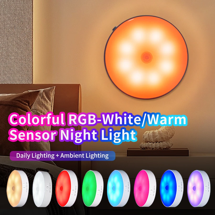 Rechargeable LED Under Cabinet Lights RGB Human Sensor Nightlights Smart Lamp Stairs Closet Wardrobe Kitchen Light Bedroom Decor