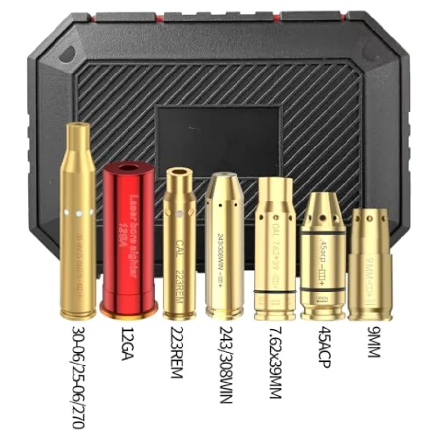 

Laser Bore Sights for 223/9MM/7.62X39MM/.243/308WIN/12GA/30-06/.25/270/ 45ACP Red Laser Boresighters with 20 Batteries Bore Sig