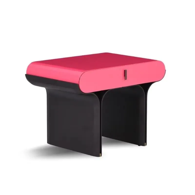 Modern Pink Bedside Table E1 Grade Wood Easy to Clean Maintain Contrasting Color Nightstand