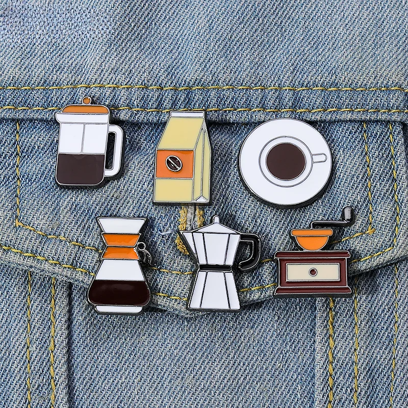 Coffee Mug Cup Enamel Pins Coffee Machine Pour Over Coffee Beans Brooch for Barista Friend Collar Lapel Badge Jewelry Accessorie