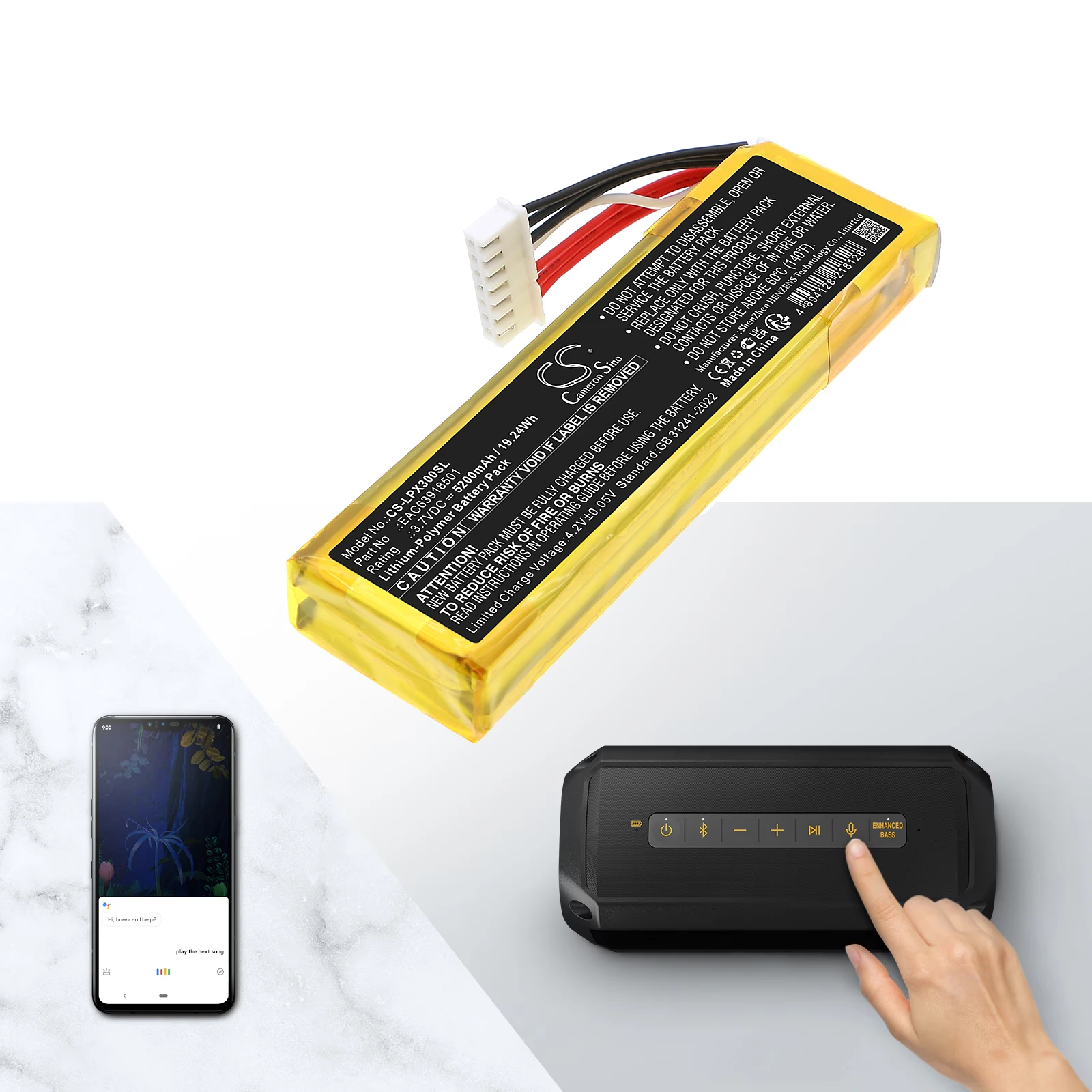 Batería de repuesto CS para LG PK3,PK3-N,PK3-N.ABRALLK PN:EAC63918501 5200mAh / 19.24Wh