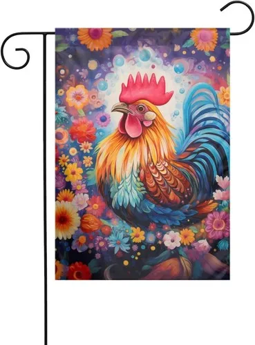 colorful rooster Garden Flags Double Sided,Garden Flags for All, 12x18 XXQ