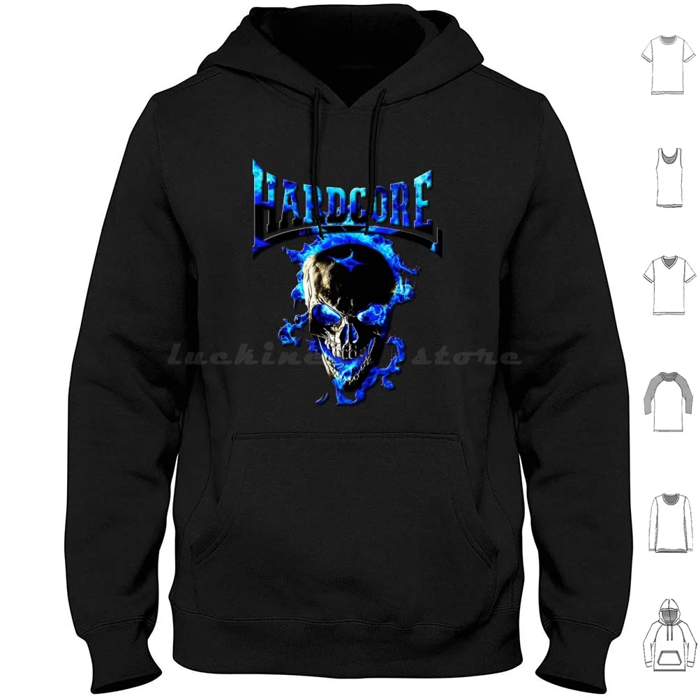 Skullcore Hoodie Cotton Long Sleeve Skull Hardcore Hardstyle Music Festival Defqon1 Dominator Style Fire Blue
