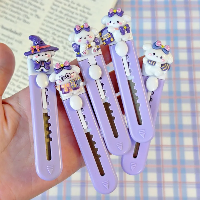 1 Piece Cute Letter Opener for Girl Purple Color Magic Puppy Box Cutter Portable Mini Utility Knife Office/studemt Supplies