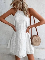 Summer Dress of 2025 Women's Elegant White Mini Party Dresses Sexy Hollow Out Sleeveless Office Lady Work Wear Short Dress Robe