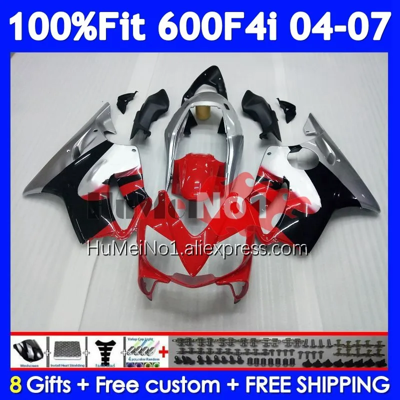 Injection Body For HONDA CBR600 CBR 600 F4i 600F4i 35No.102 CBR600F4i 04 05 06 07 600CC 2004 Silver red 2005 2006 2007 Fairing