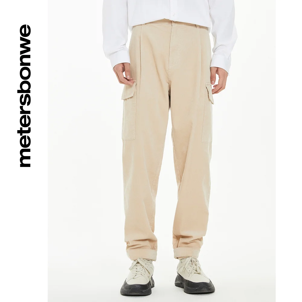 Metersbonwe-Men's Vintage College Corduroy Trousers, 100% Cotton Tapered Pants, Warm Relaxed Casual Trousers ,Autumn and Winter