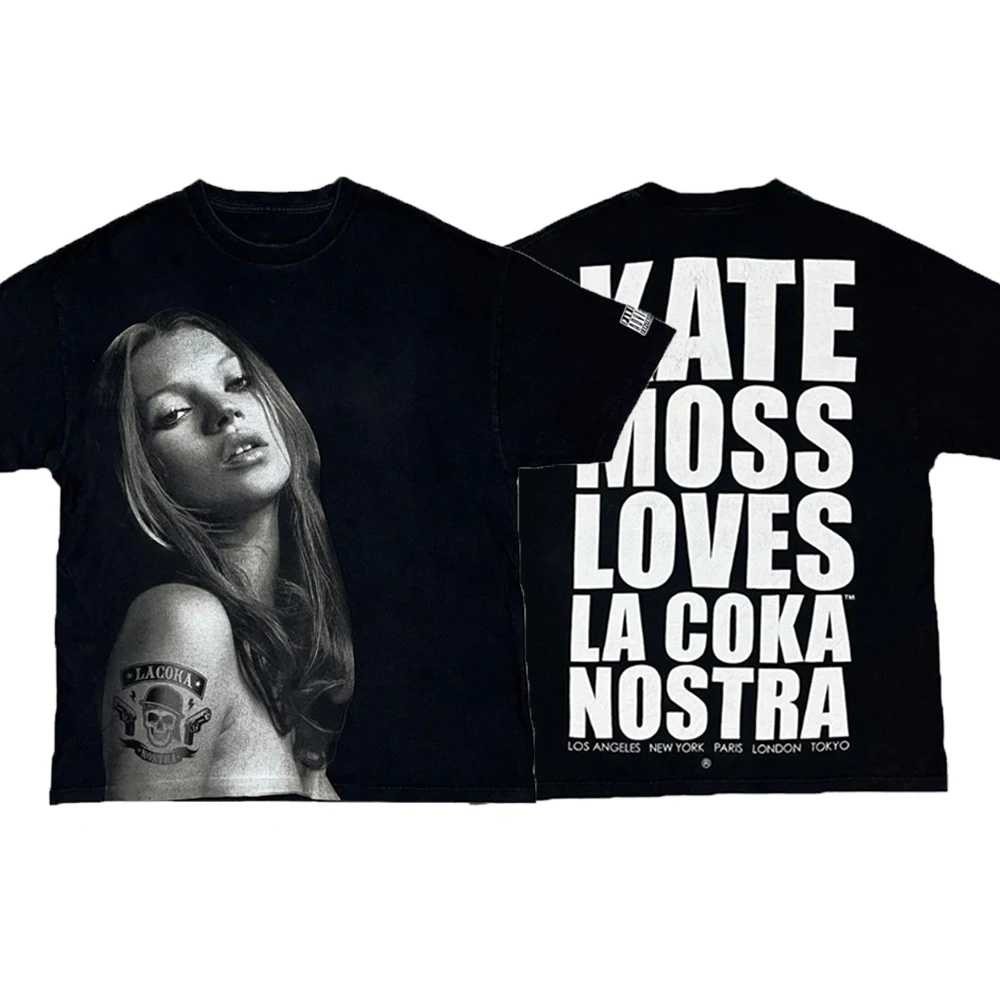 

Хлопковая футболка с короткими рукавами и принтом Кейт Мосс, повседневная модная футболка для мужчин и женщин, футболки в стиле Харадзюку, ретро-футболки унисекс, топы Y2k