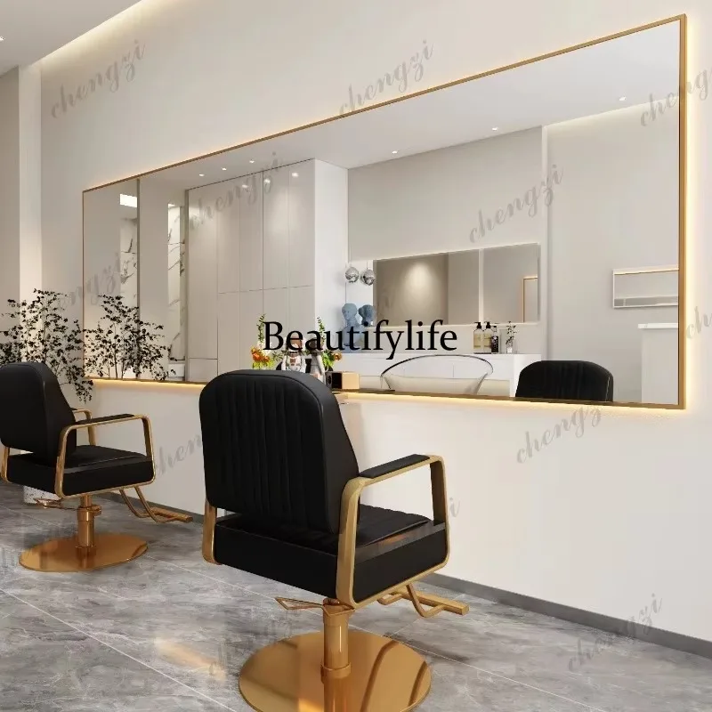 L181 Barber shop mirror with lamp hair salon special hairdressing, table hanging wall single side horizontal hanging large mirro