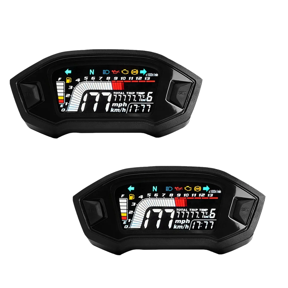 

2X Universal Motorcycle LCD Digital Speedometer 13000RPM Backlight Digital Odemeter Tachometer for 1,2,4 Cylinder A