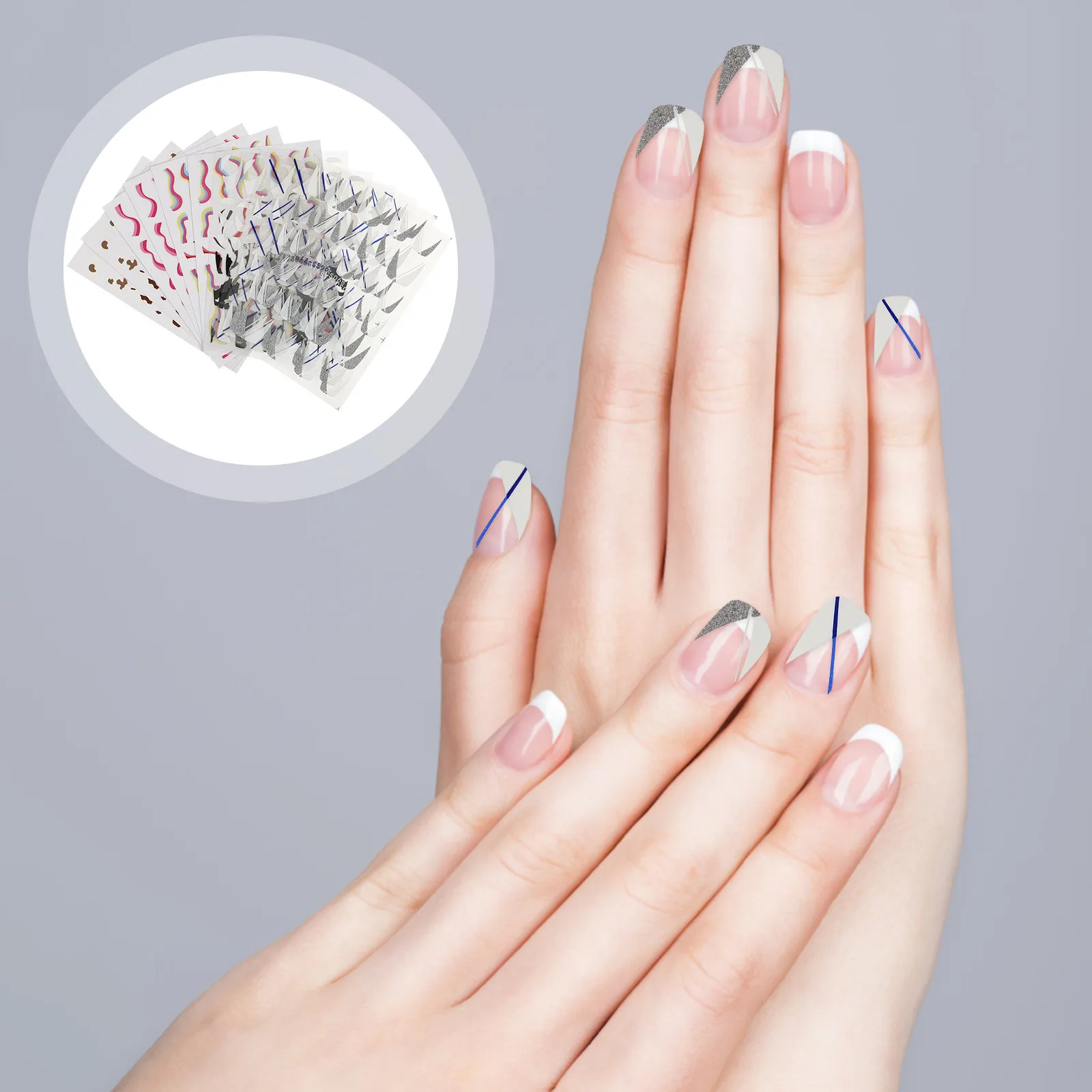 

12 Sheets French Manicure Nail Stickers Lines Decals Colorful Self-adhesive Art Fingernail