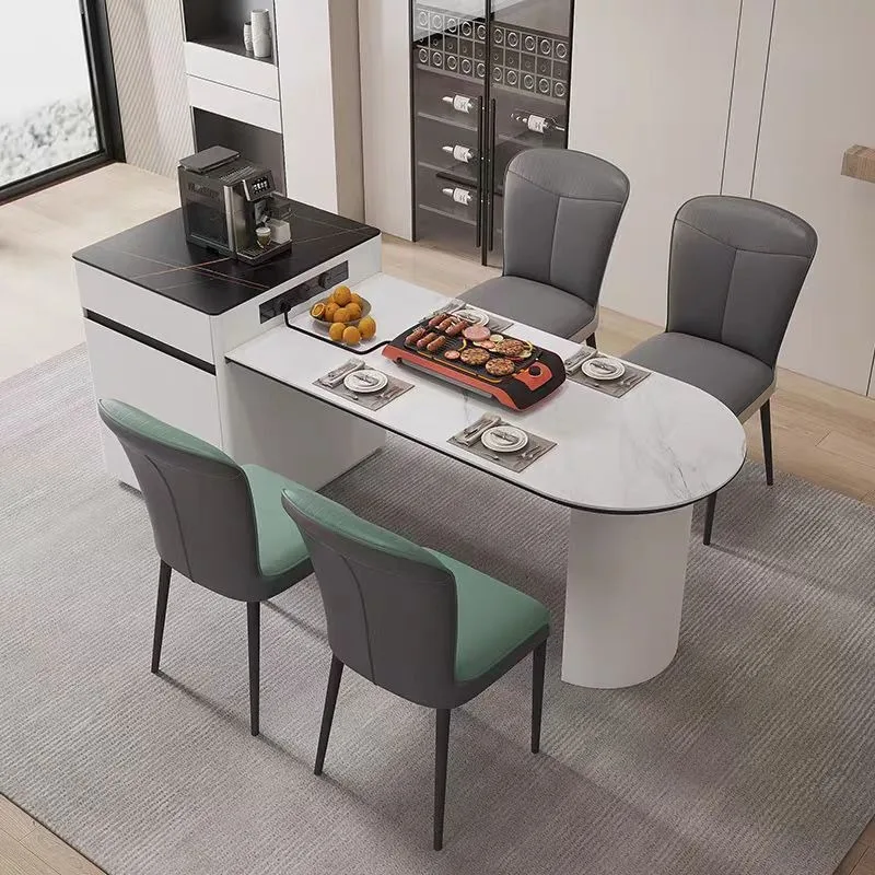 Modern simple island dining table integrated retractable rock slab island small apartment dining table stretched cream wind isla