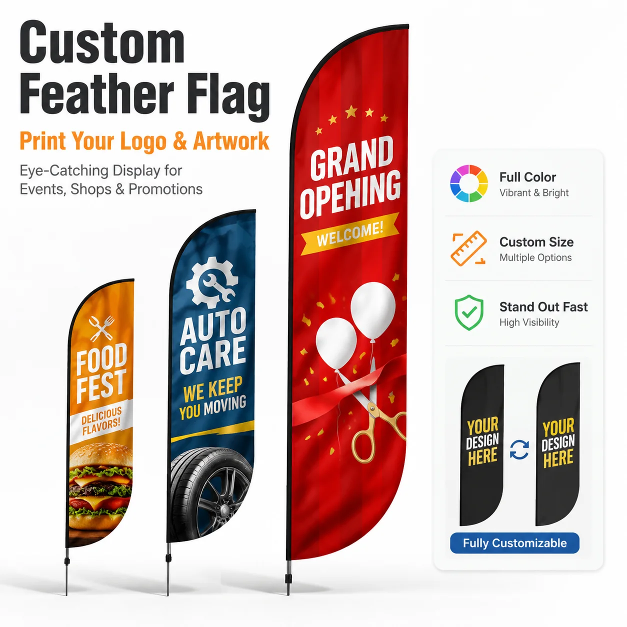 Custom Double Blade Feather Flag Outdoor Advertising Banner Personalized Logo Printed Flag Without Stand For Business