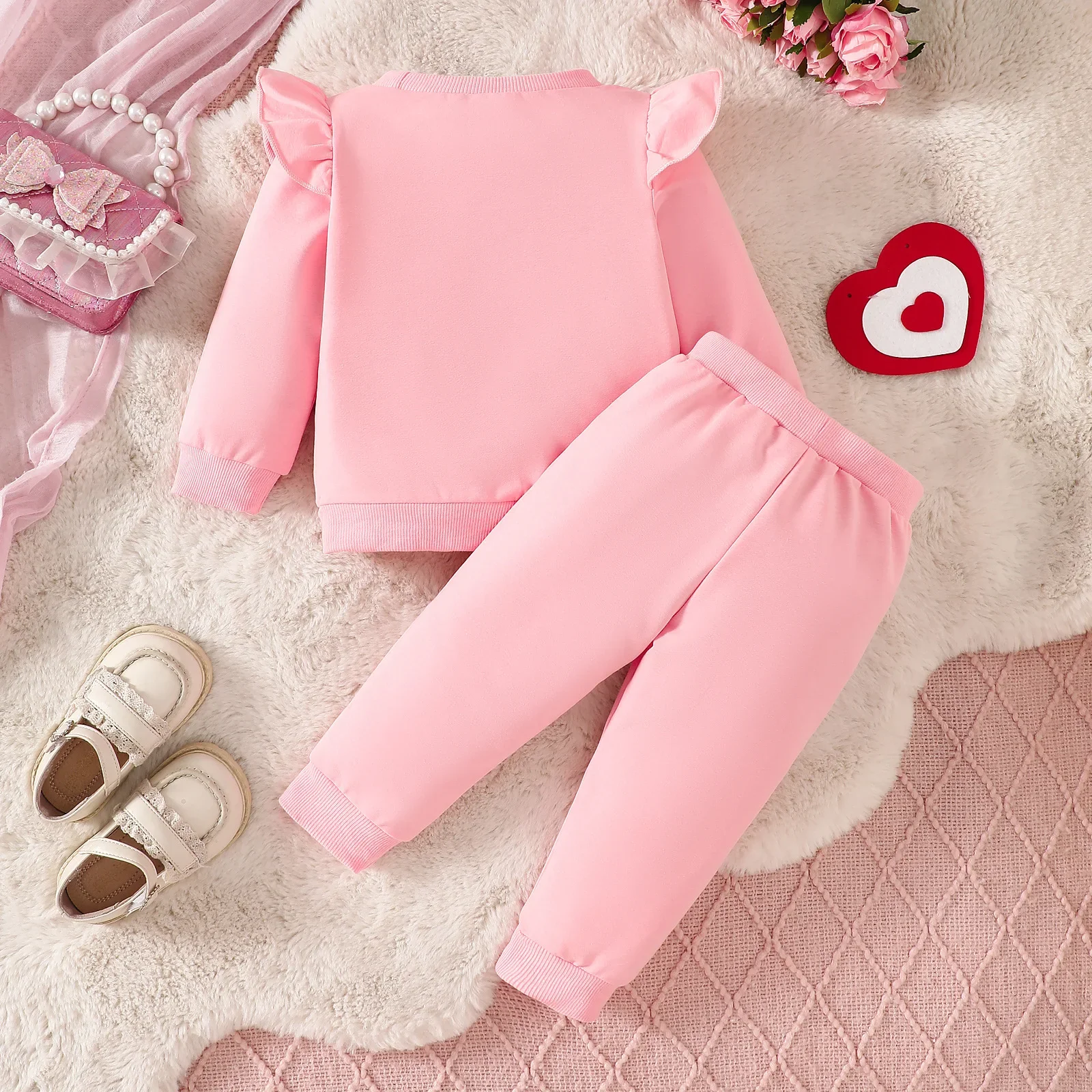 0-3Y Valentine's Day Girls Clothes Suit Love Hoodie And Heart Print Pants 2pcs Girls Hoodie Set