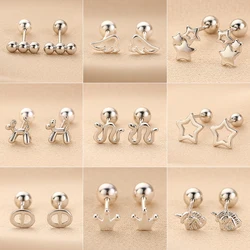 Korean Fashion Silver Color Geometry Screw Back Helix Piercing Stud Earrings for Women Minimalist Star Ear Piercing Jewelry