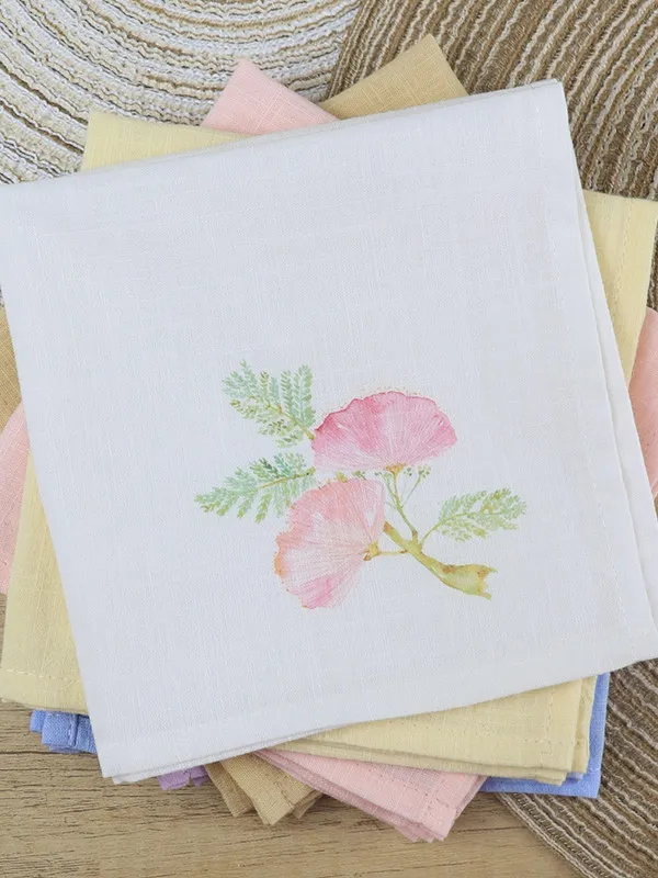 Chinese Style Hanfu Matching Albizia Flower Printed Slub Cotton Handkerchief Soft Breathable Portable Square Towel For Women Swe