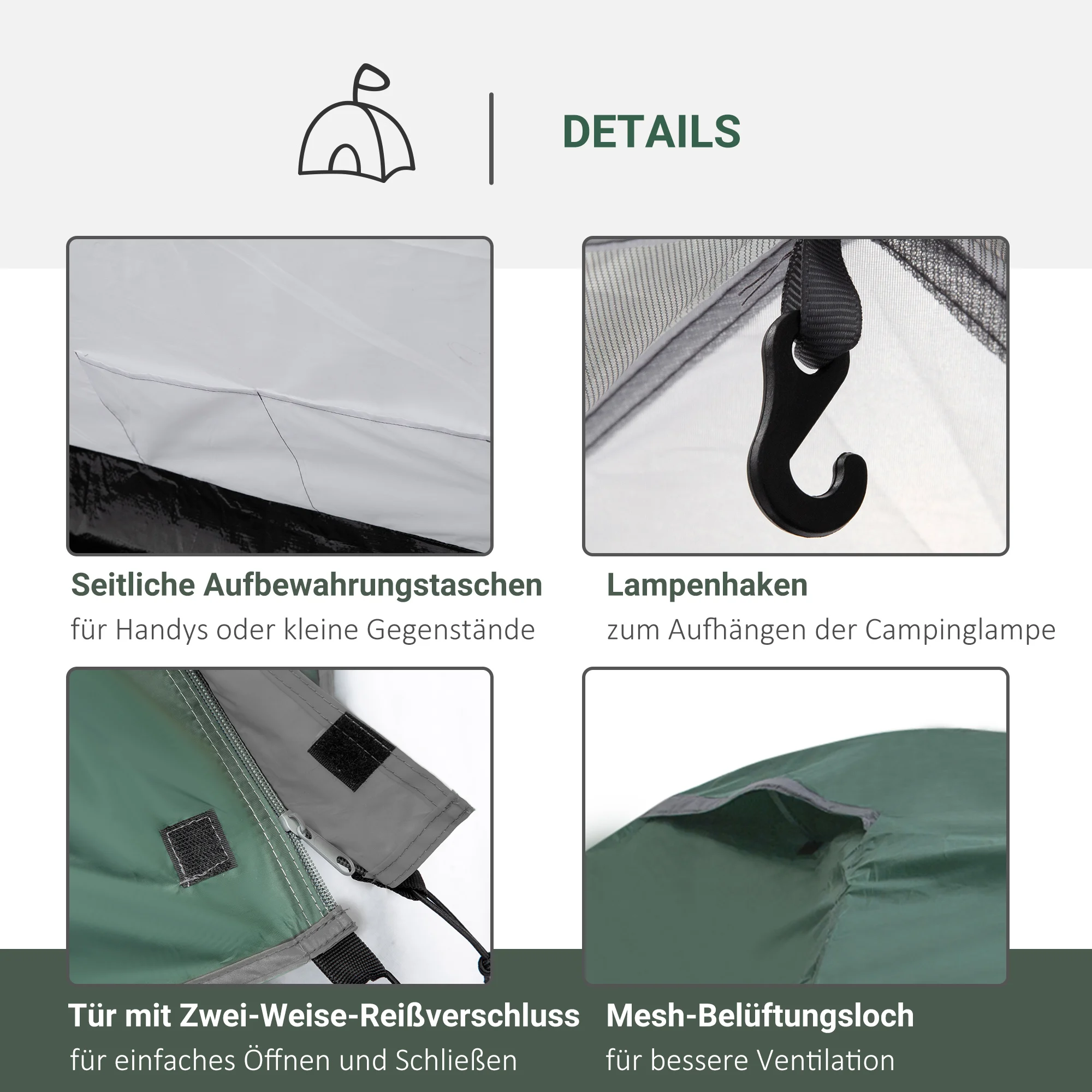 Zwei-Personen-Kuppelzelt, Militärgrün, Wasserdicht, Familien-Outdoor-Zelt, Tragbares Faltbares Campingzubehör, UV-geschützter Sonnenschutz – Detail 6