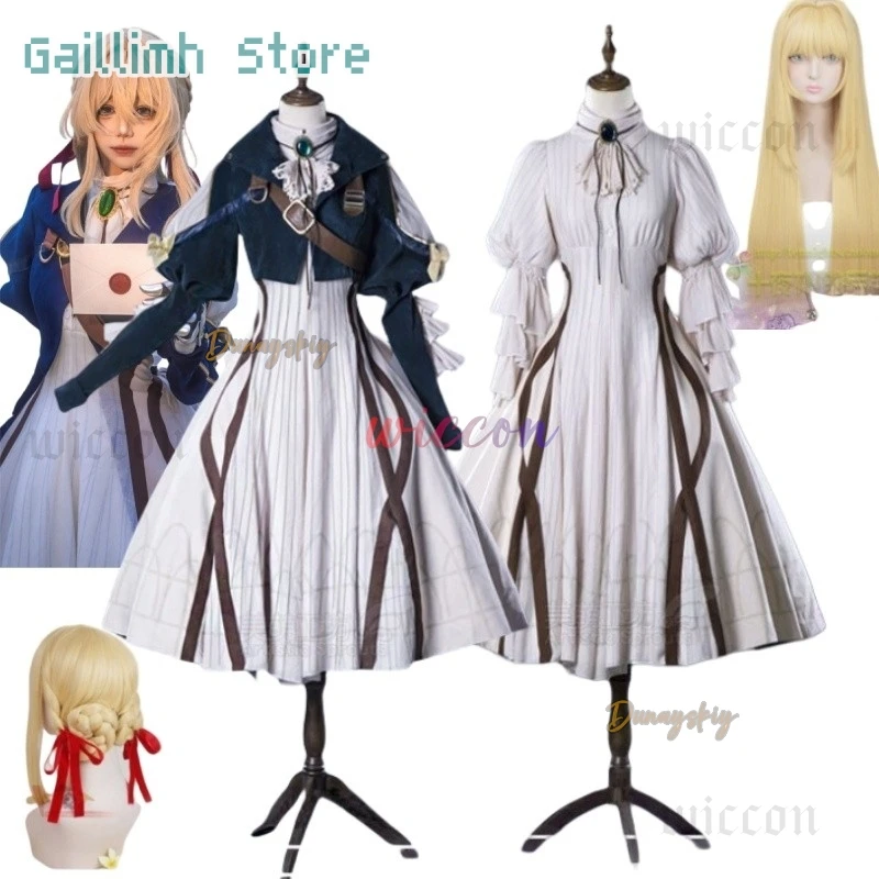 

Violet Evergarden Cosplay Costume High Quality Women Luxury Elegant Dress Lolita Suit Anime Outfit Coat+Dress+Gem Uniform