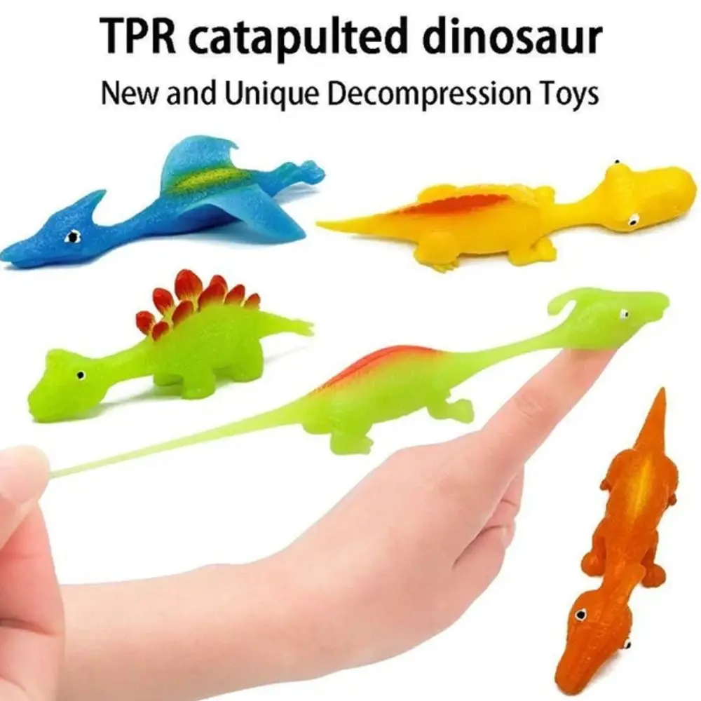 5PCS Not Deformed Ejection Dinosaur Toy Funny Cartoon Animals Dinosaur Anxiety Stress Relief Toy Finger Catapult