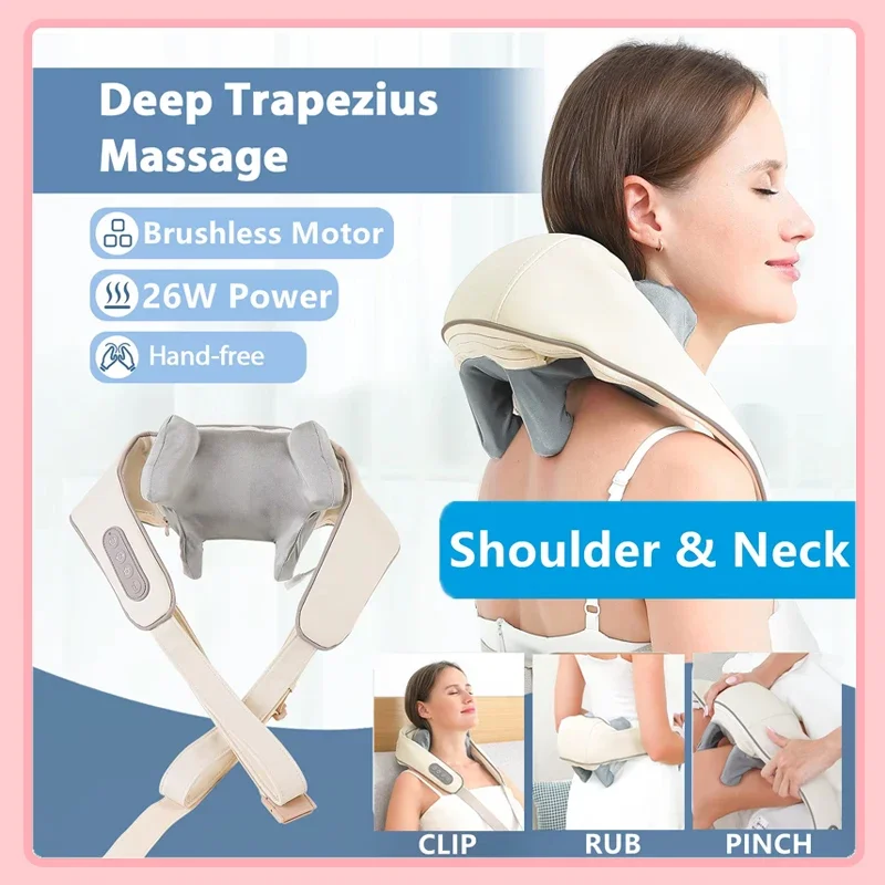 

2026 New 26W Brushless Motor Neck And Shoulder Massager Wireless Shoulder And Back Kneading Massage Shawl Neck Masajeador
