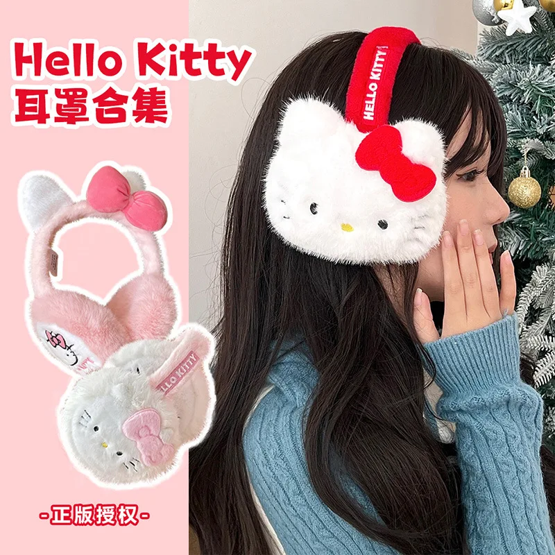 

Sanrio Cute Cartoon Girl Heart Hello Kitty Plush Earmuffs Collection Winter with High Appearance Level Thermal Comfort Items