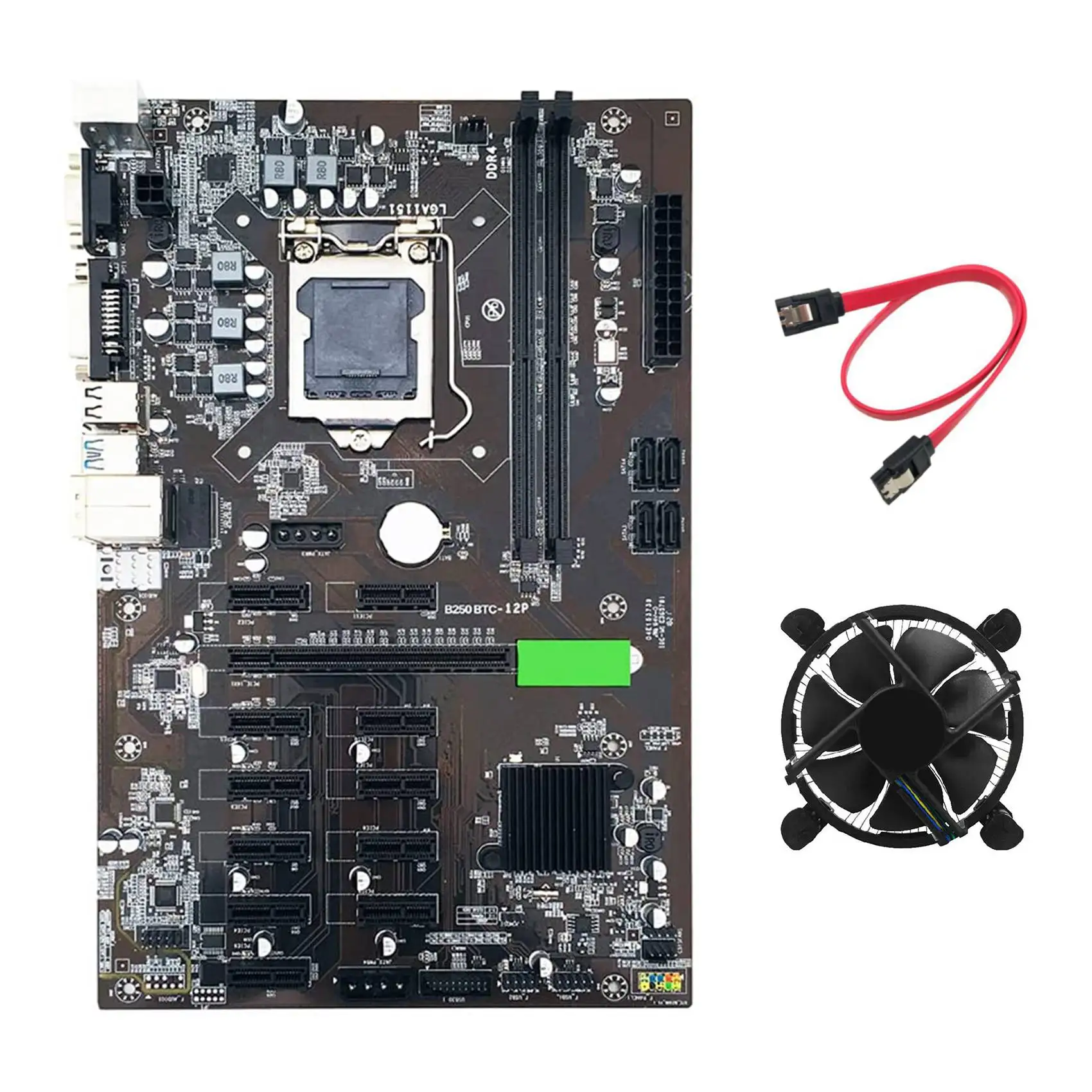 

B250 BTC Mining Motherboard with CPU Cooling Fan+SATA Cable 12XGraphics Card Slot LGA 1151 DDR4 SATA3.0 for BTC Miner