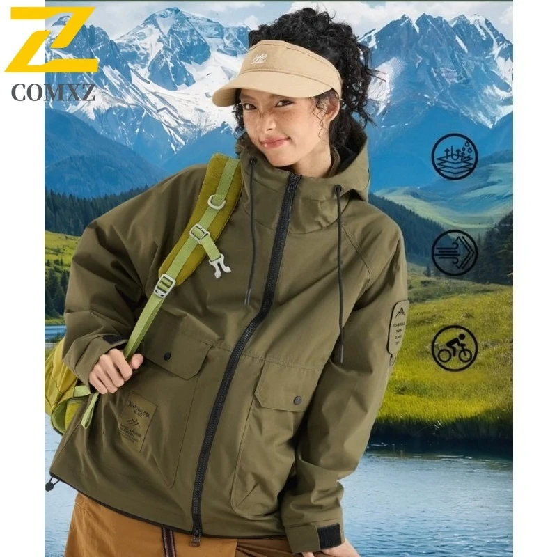 

Spring and Autumn Couple Jacket Outdoor Mountaineering Camping Windproof Waterproof Hooded Charge Jacket Men's Windbreaker 4XL