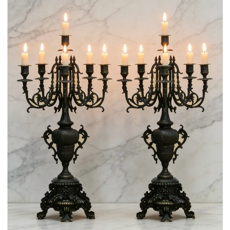 Pair of  French Baroque and Rococo revival style Baroque Bronze 6-Light Candelabra