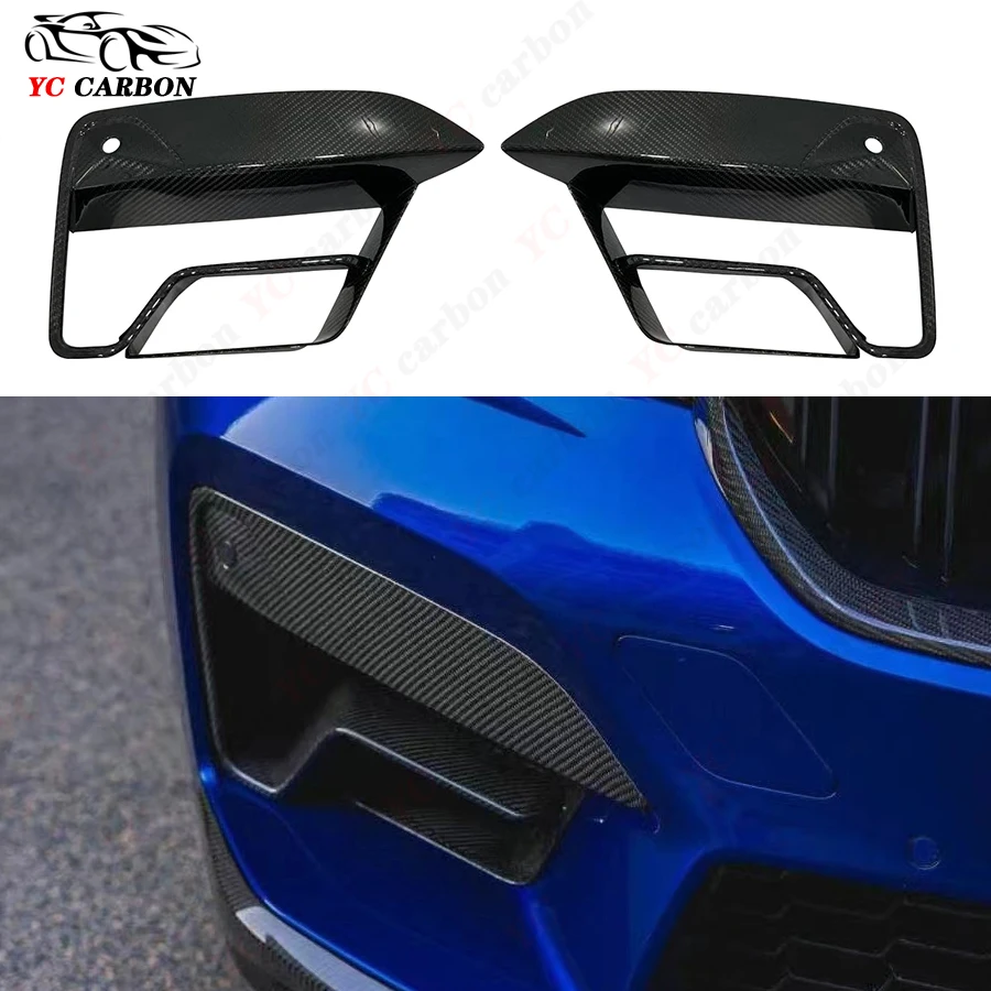 For BMW F90 M5  2021+ Dry Carbon Fiber Sport Front Bumper Air Vent Trim Splitter Cover Fog Ligth Intake Lamp Bezel Frame