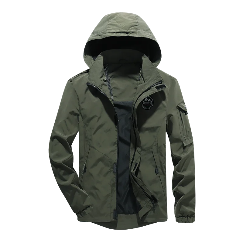 Outdoor Men's Technical Casual Jacket Windproof Black Green Military Bomber Jacket Hooded Hiking Camping Climbing Coats