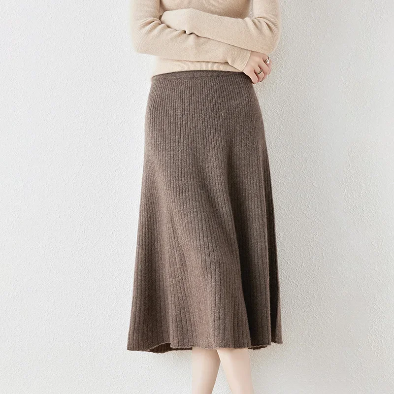 New Arrival Autumn and Winter 100% Wool Knit Skirt Women\'s High Waist Skirt Lady Fashion Soft Quanlity Elastic Knit Skirt Girl