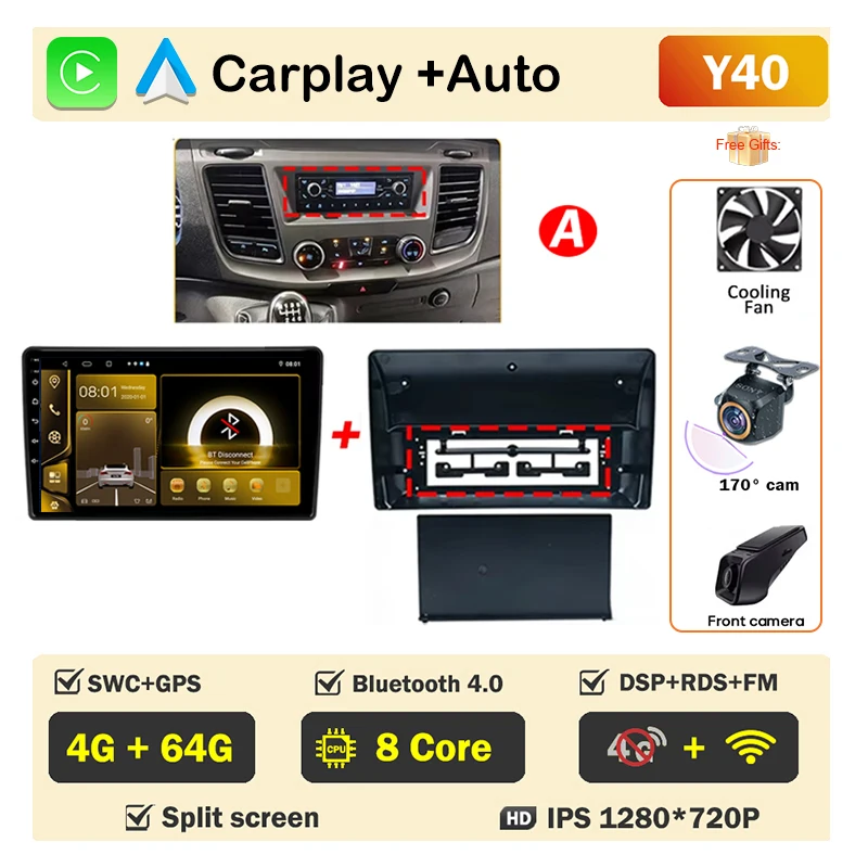 Auto Radio Android voor Ford Transit Custom 350 Transit V363 2020-2022 Multimedia Videospeler Navigatie GPS GEEN 2din Head Unit