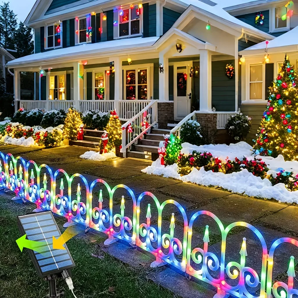 8 Pack Solar LED Fence Lights with Remote Control, Outdoor RGB Christmas Garden Pathway Decor Lamp Safe Waterproof Yard Lawn