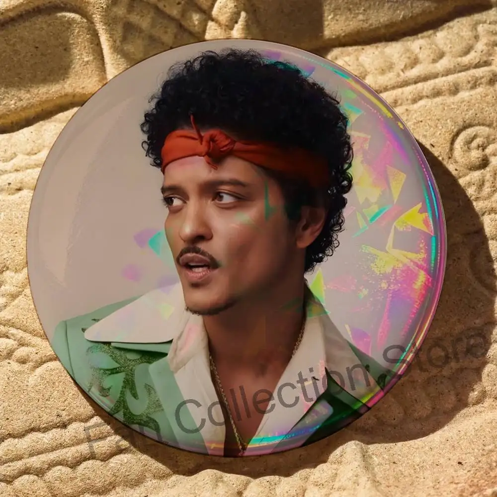 Singer B-Bruno Mars The Romantic Laser Brooches for Backpack Accessories 25mm,32mm,48mm,58mm,75mm Round Enamel Pin Cartoon Badge
