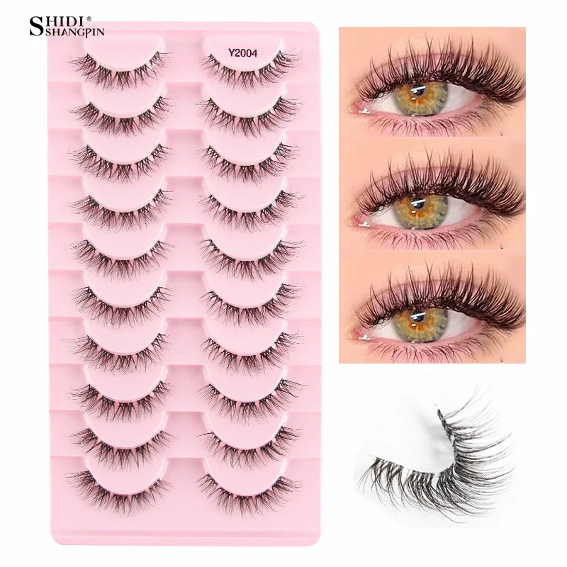 3/10 Pairs 3D Nertsen Nep Wimpers Manga Piekerige Zachte Faux Cils Natuurlijke Look Clear Band Valse Wimpers Oogmake-up Extension