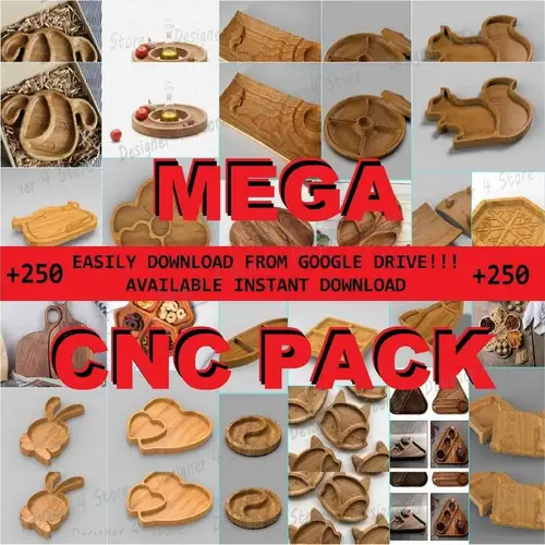 Imagen 1 del producto Mega Pack de corte CNC + 250 archivos para enrutador Cnc, Dxf, Dwg, Eps, Stl, Svg, bandejas para grabador, platos para servir en la cocina, tableros, Ceniceros de escritorio