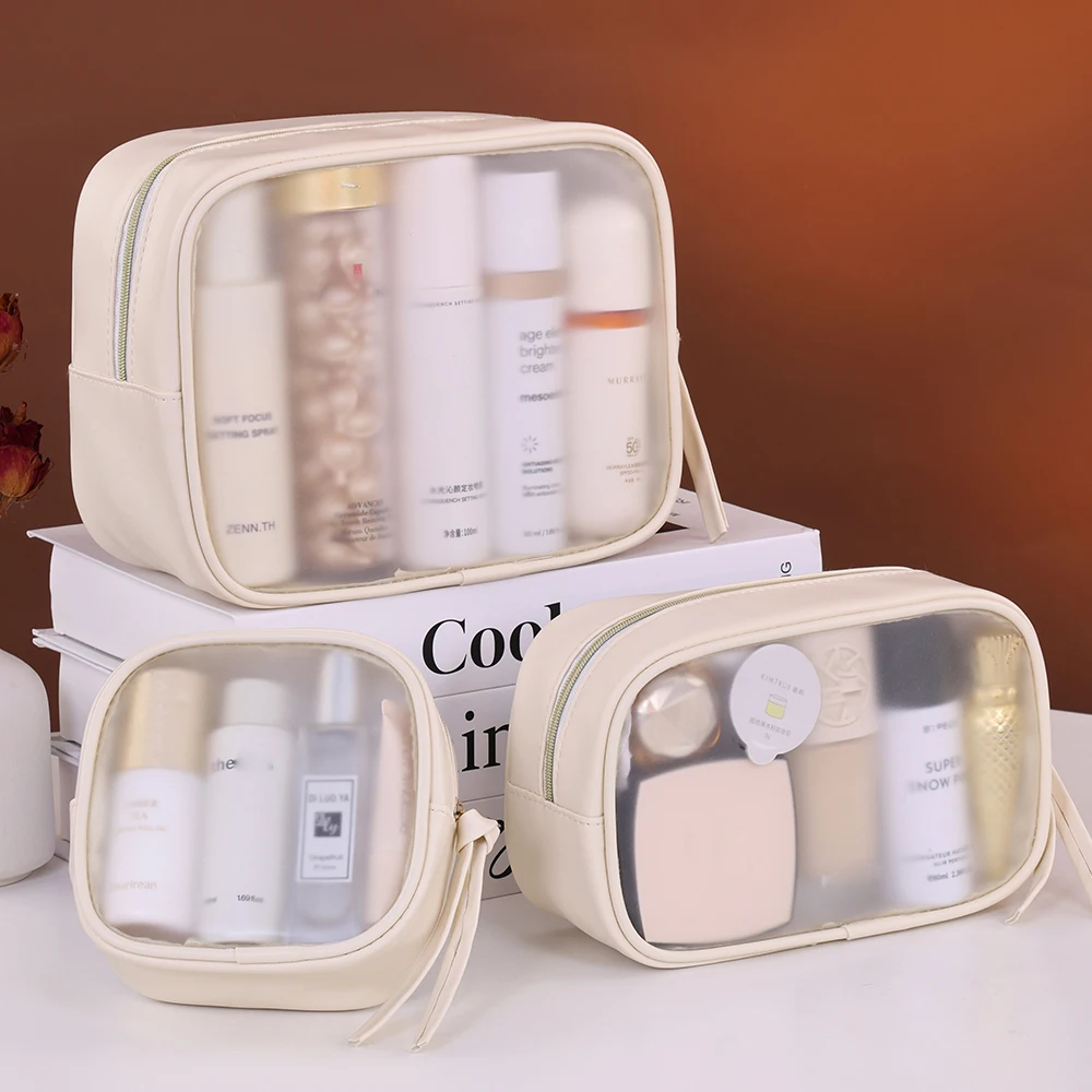 1pc multifunctional semi transparent makeup bag, cosmetics storage bag, business travel toiletry bag, large capacity makeup repa