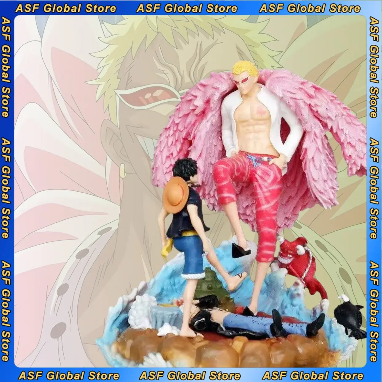 

23 см ONE PIECE аниме фигурка Doflamingo Luffy периферийные устройства из ПВХ модель сцена статуя украшения для рабочего стола подарки на день рождения игрушки