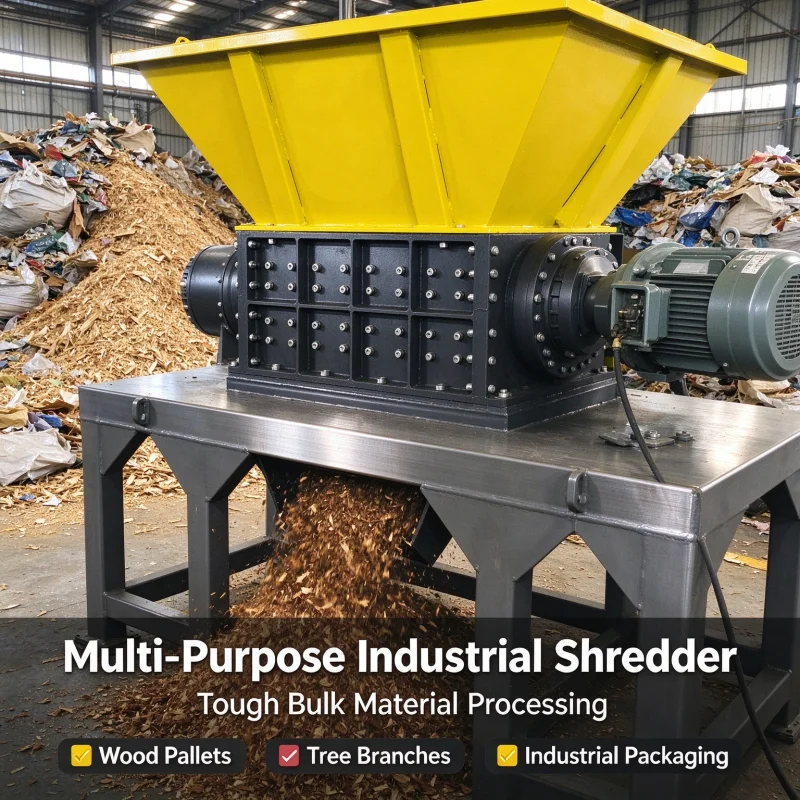 Featuring Dual Motor Two Shaft Waste Shredder Advanced Low Speed High Torque Automatic For Car Tire Plastic Drum Metal Sheet