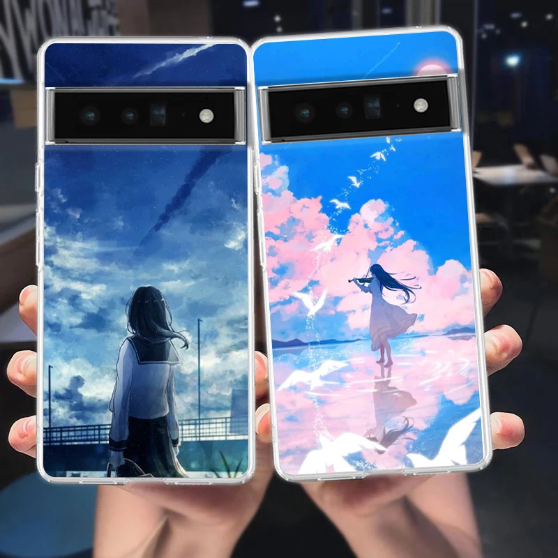 Anime Hand Painted Girls Scenery Phone Case For Google Pixel 8 7 6 Pro Shell For Pixel 6A 5 4 5A 4A 3A XL 5G Clear Cover