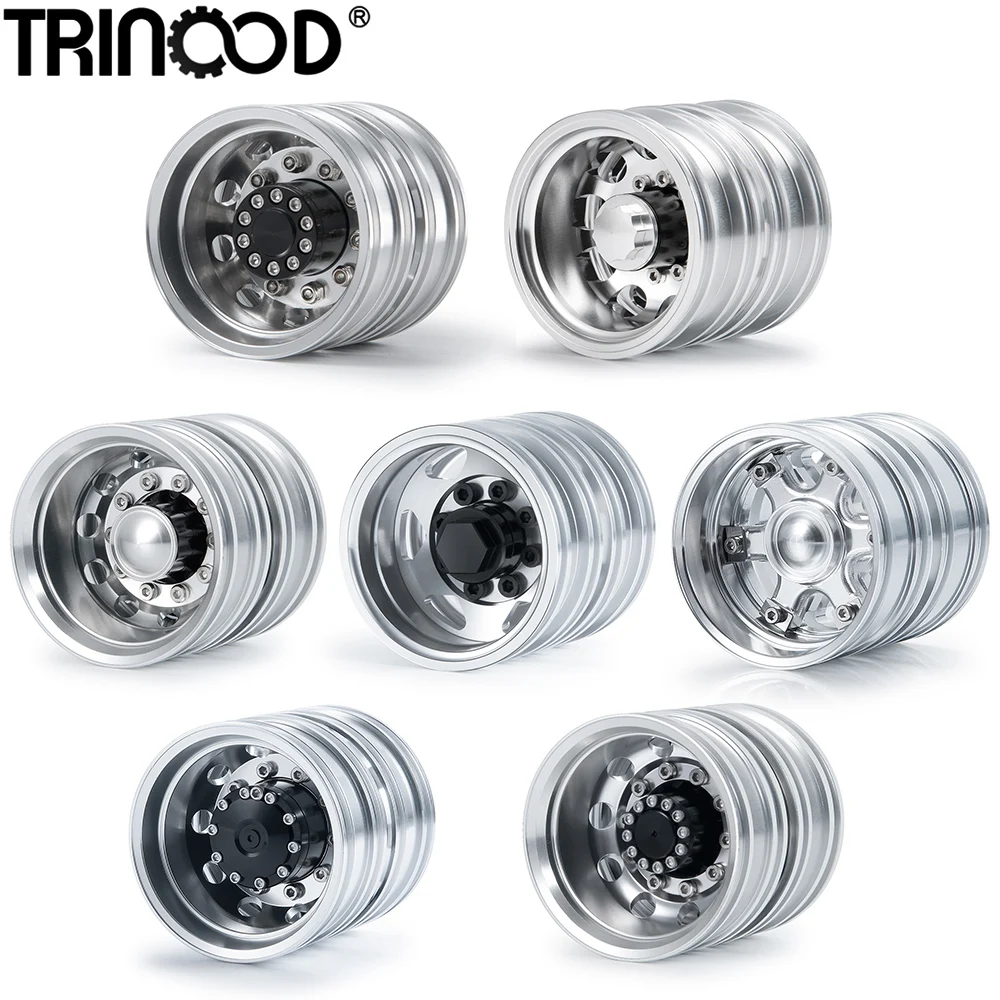 TRINOOD 1/4PCS Tamiya Rear Wheel Hub Metal Hex Wheel Rim for 1/14th Scale Tamiya RC Trailer Tractor Truck Car Upgrade Parts